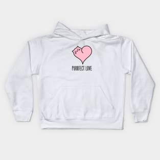 Purrfect Love, Cute cat in pink heart Kids Hoodie